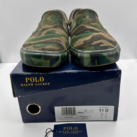 Polo Ralph Lauren Men’s Thompson Suede Sneaker Camo Green Size 11 Sold Out EUC - Picture 1 of 8